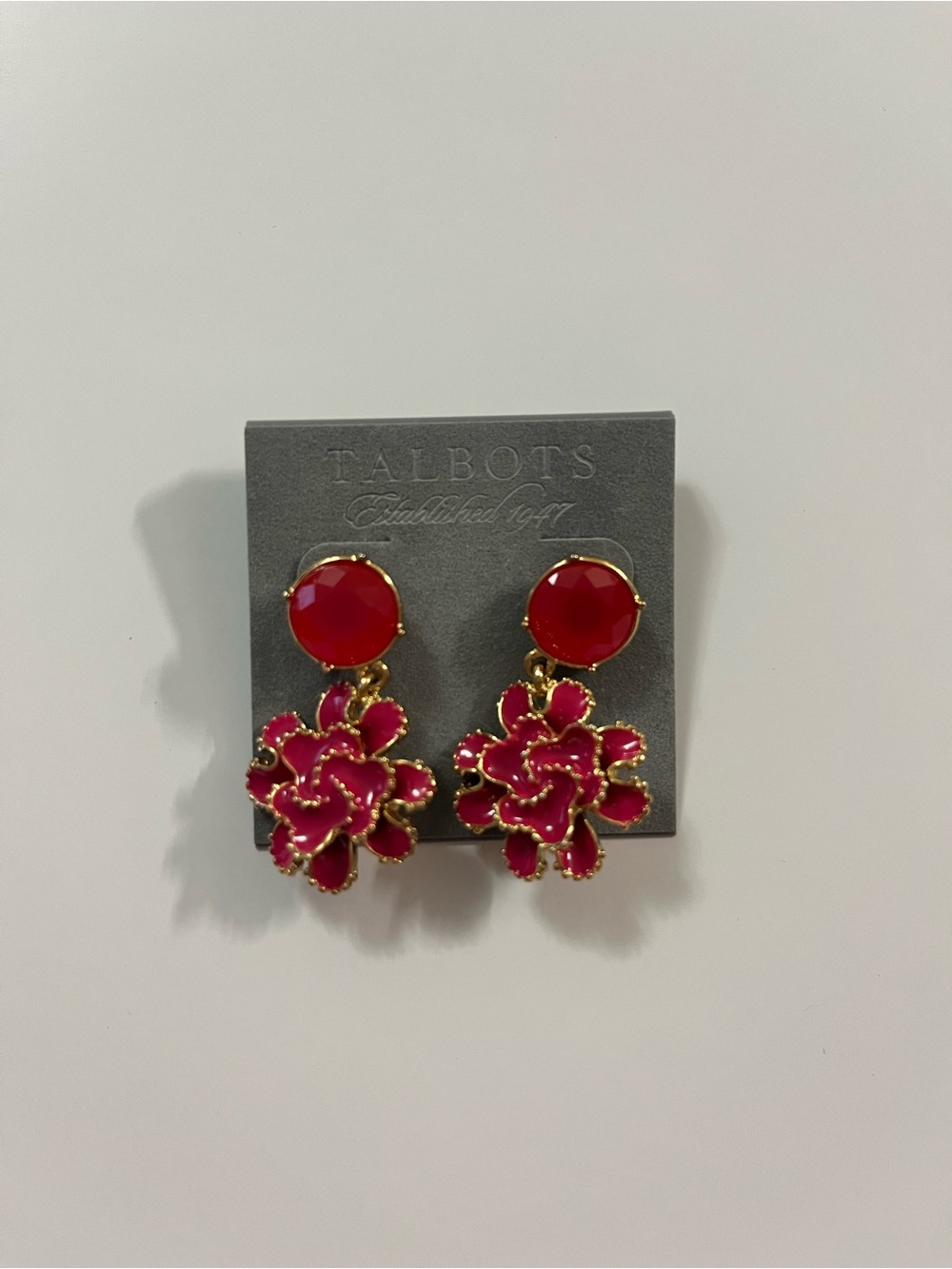 Talbots Hot Pink Floral Bib Necklace with Matching Earrings & Gold Bracelet - Picture 2 of 14